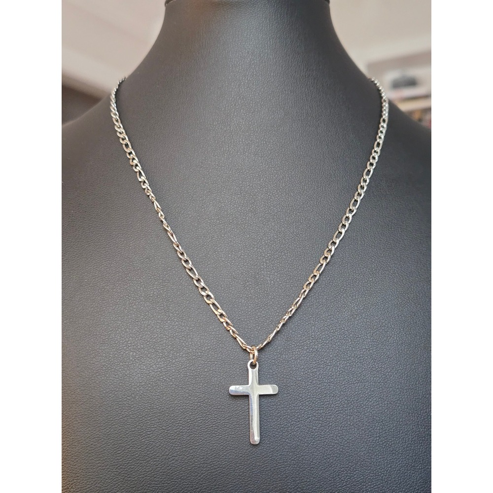 Silvertone Cross Necklace Vintage - Picture 2 of 5